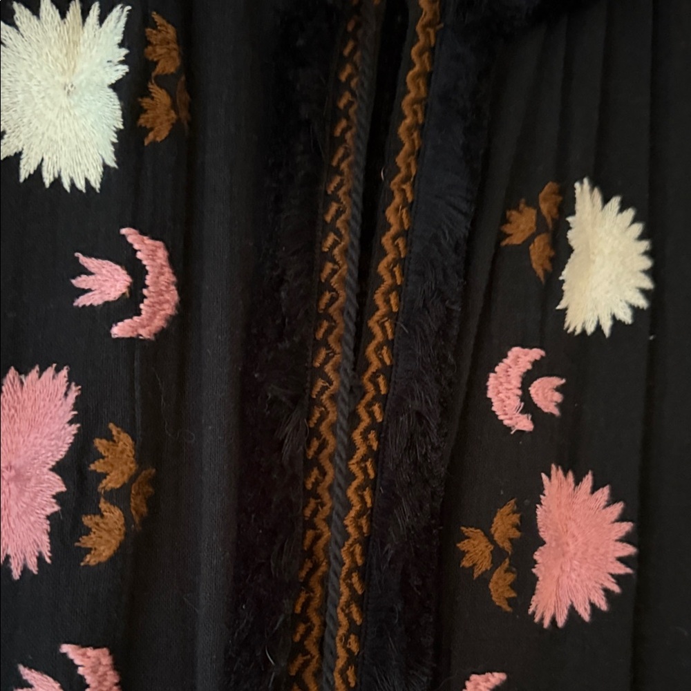 FIGUE Black Embroidered Tunic with Pink,White, and brown Accents size Large - Picture 3 of 6